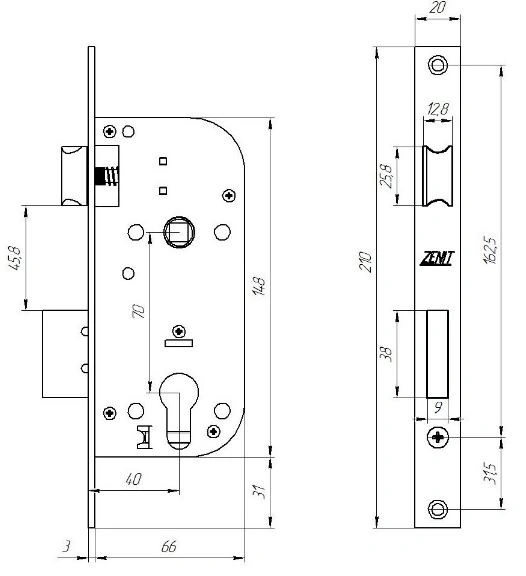 Д-град Зенит ЗВ7-70 мат.черный без ручек, без ц/механизма Корпус замка (20)