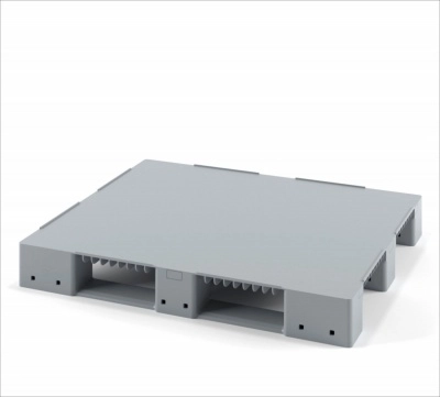 Стеллажный сплошной пластиковый поддон на трёх полозьях 1200х1000 с бортиком