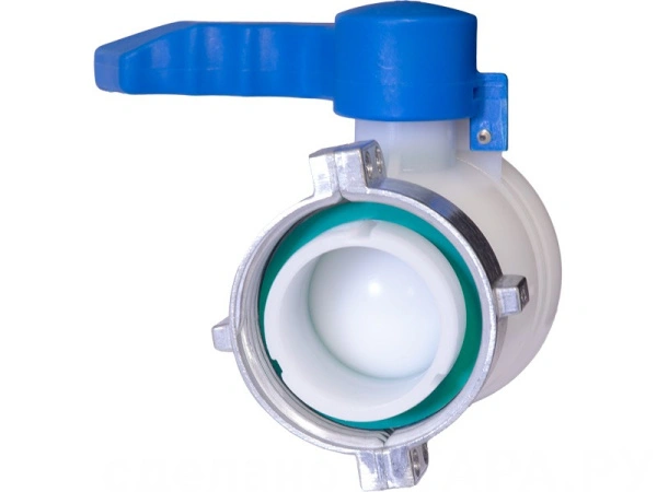 Кран п/э для еврокуба 50x75 с дюралюмин. гайкой, с проклад. FKM, с резьбой S60x6, код: 38026