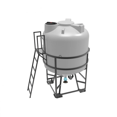 Емкость ЦКТ 5000 л с патрубком 110мм с фланцем под плотность до 1,5 г/см³ белая в обрешетке с лестницей